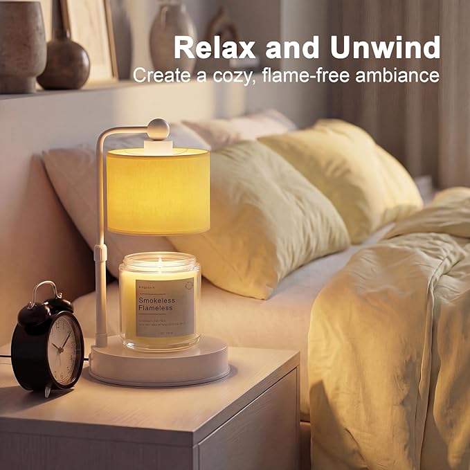 Candle Warmer Lamp with Timer, Dimmable Candle Wax Warmer, Height Adjustable Electric Candle Lamp Warmer with 2 Bulbs, Gifts Idea for Women Her, Mom, Vintage Home Decor for Bedroom-Yellow