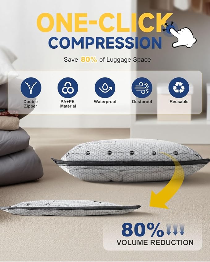 Vacuum Storage Bags with Electric Pump, Jumbo Space Saver Vacuum Seal Bags for Clothes, Blankets and Bedding, Storage Bags Vacuum Sealed with Extra Large Compression Design