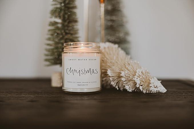 Sweet Water Decor Christmas Scented Candle - Cinnamon, Trees, Orange, and Clove Scented Winter Candle - Christmas Candles and Decor for Home - 9oz. Clear Jar Soy Candle, Made in The USA