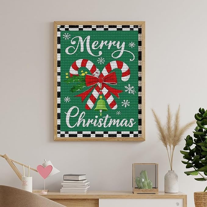 AIVKIEJK Diamond Painting Kits for Adults - Festive Merry Christmas Red Bow, Candy Cane & Bell Painting DIY 5D Full Drill Diamond Dots Paintings with Diamonds Gem Art and Crafts Home Decor 12"x16"