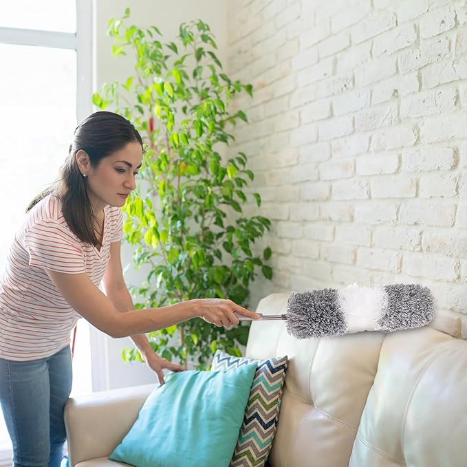 SOUJOY 12 PCS Microfiber Duster Kit with Bendable Heads and Extension Pole Up to 74'', Washable Reusable Feather Dusters for Cleaning High Places, Ceiling Fans, Blinds, Furniture, Cars