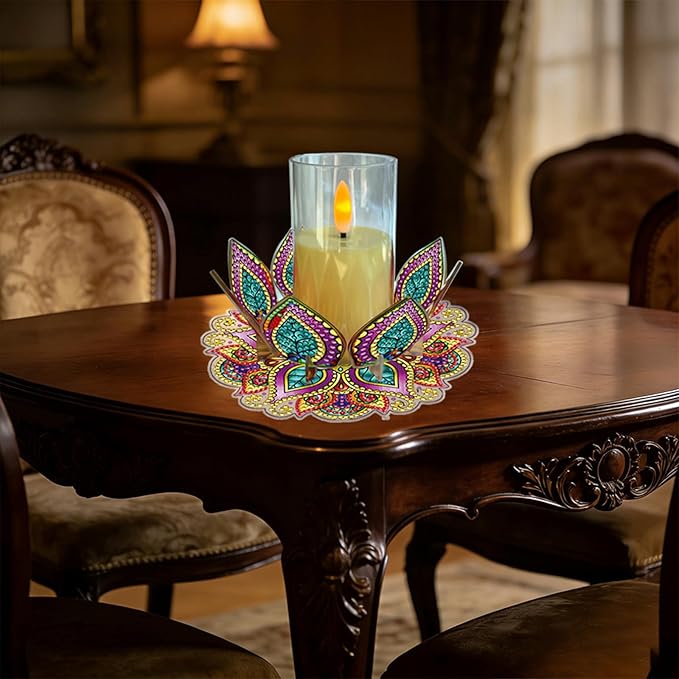 5D DIY Diamond Art Painting PVC Flower Candle Holders Tealight/Tea Light/Votive Candle Holder, for Table Centerpiece Home Décor Party Wedding Dinning-Flower-2