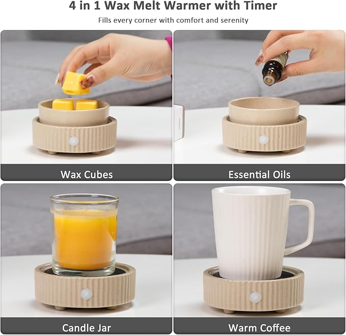 Wax Melt Warmer with 4 Timer & PTC Heating- Ceramic Fragrance 3-in-1 Oil Burner Electric Candle Wax Melter for Home Office Bedroom Fragrance, Home Décor and Gift Choice