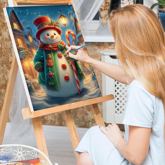 Bowetile Christmas Paint by Numbers for Adults Beginners Framed, Adults' Paint-by-Number Snowman Kits on Canvas, Acrylic Number Painting Christmas Gifts for Home Decor, 8x12in
