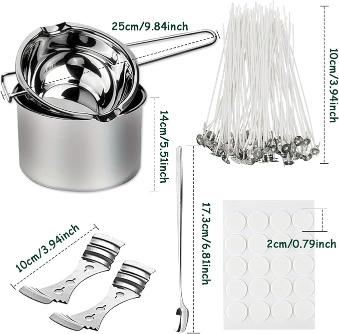 DIY Candle Making Kit for Adults Beginners for Melting Chocolate, Soap, Wax, Includes Double Boiler Pot Set, Candle Wicks, Wick Stickers, Wick Holders, Spoon