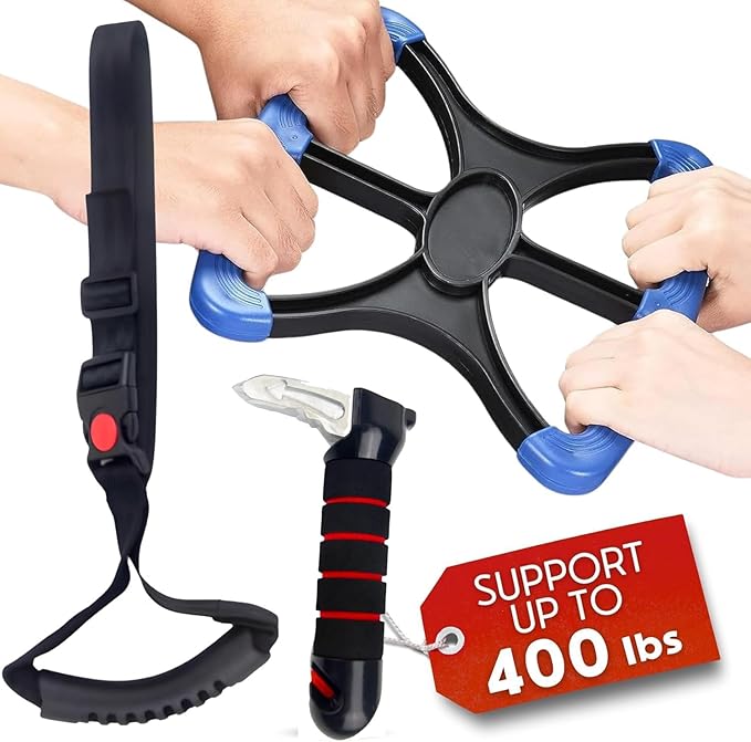 3-in-1 Elderly Assistance Kit: Standing Aid Car Assist Grab Handle Gift for Seniors Handicap Accessories Portable Car Assist for Seniors, Disabled, Pregnant to Convenient Daily Living Travel. (Red)