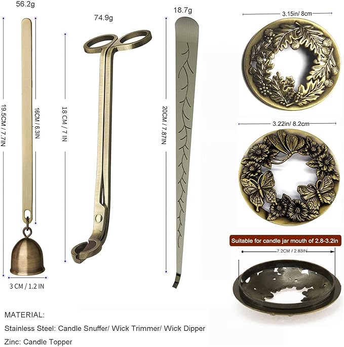 DORAFO 5 in 1 Candle Accessory Set Including Wick Trimmer、Candle Topper、Candle Snuffer、Wick Dipper Staniless Steel Candle Care Kit with Gift Package for Gifts - Bronze