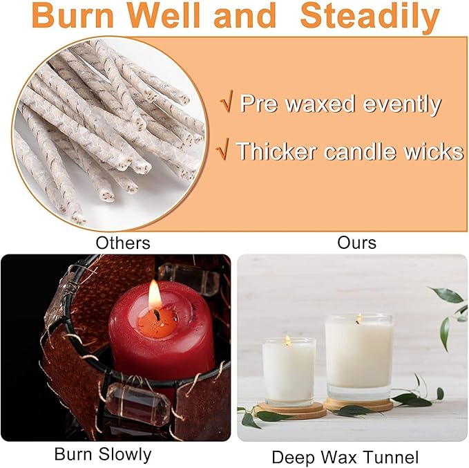 100pcs ECO8 Wicks for Soy Candles, 8 inch Pre-Waxed Candle Wick for Candle Making,Thick Candle Wick with Base