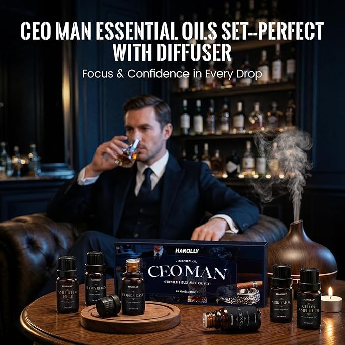 Luxury CEO Man Essential Oils Set,Men Essential Oils for Diffusers for Home,Gift for Men & Father, Masculine Fragrance Oils for Candle & Soap Making, Confident Aromatherapy Oils Kit