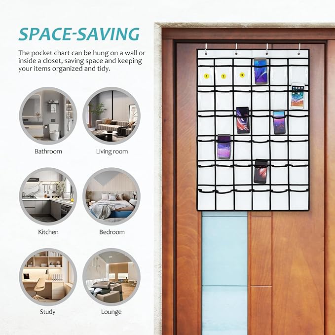CHILDWEET Hanging Organizer Pockets Over The Door Organizer Cell Phone Holder Large Capacity PVC Storage Pocket Chart