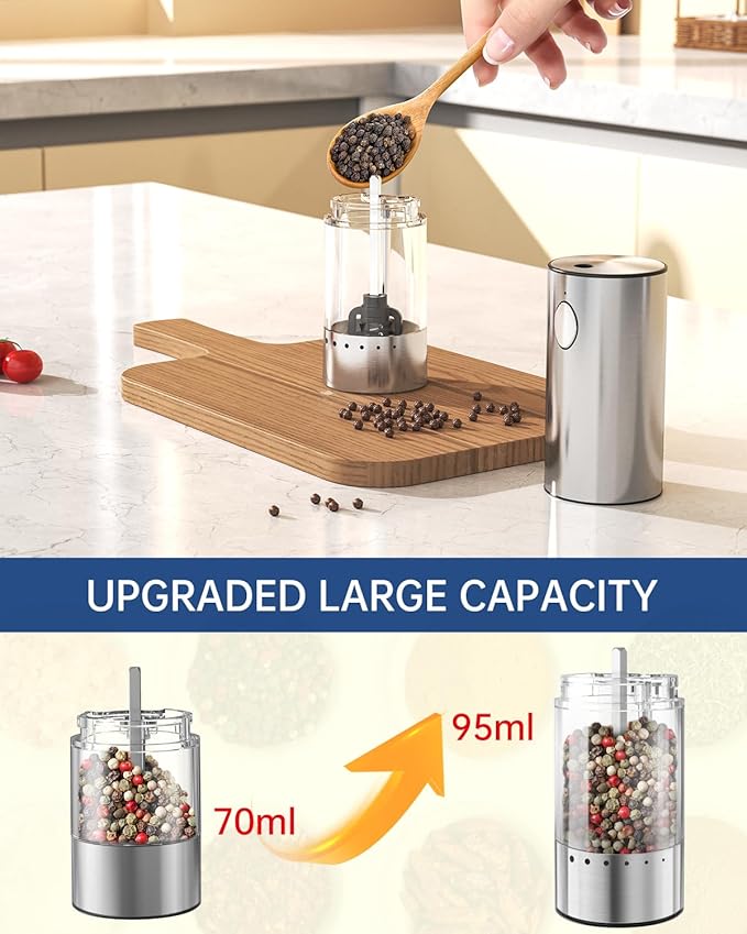 CIRCLE JOY Stainless Steel Electric Pepper Grinder, Rechargeable Pepper Mills with LED Light, 6-Level External Adjustable Coarseness for Easy Use, Silver, 1 Pcs