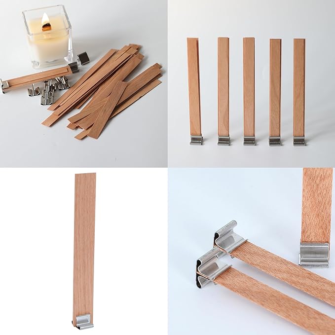 230 PCS Wooden Candle Wicks for Candle Making 0.5mm Natural Candle Wood Wicks Wick Stickers Wick Clips Candle Cores kit for DIY Candle Making Craft