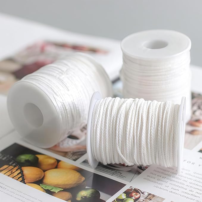 1 Roll 200Feet(61M) Organic Cotton DIY Natural Candle Braided Wicks Twine String Spools Rope for Candle DIY and Candle Making