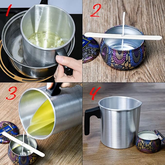 AGLARY Candle Wax Melting Pot, Double Boiler Aluminum Candle Making Pouring Pot, with Heat-Resistant Handle and Dripless Pouring Spout, for Melting Beeswax Soy Wax and Paraffin - 1.2 L…