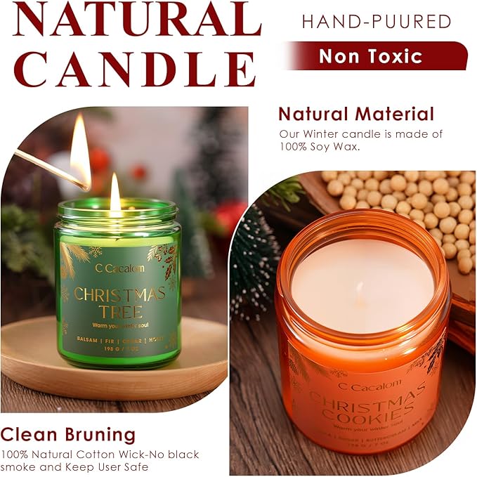 6 Pack Christmas Candles Gift Set, Scented Candles for Home, Soy Wax Luxury Decorative Candle Holiday Gift Set, Christmas Tree/Cookies/Hearth/Apple Cider/Spices/Vanilla Jar Candle