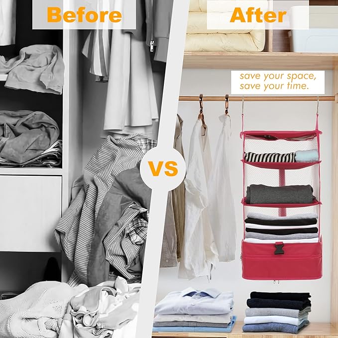 Surblue Hanging Closet Storage Bag Collapsible 3-Shelf Washable Oxford Fabric with 2 Hooks (XL 17.71 * 11.81 * 20in, Black)