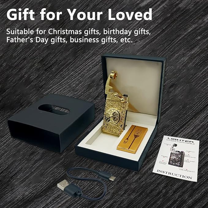 Electric Lighter USB Rechargeable Lighter, Windproof Plasma Dual Arc Lighters, Personalized Lighters, Flameless Cool Lighteres with LED Battery Indication for Candles, Outdoor Camping (Golden)
