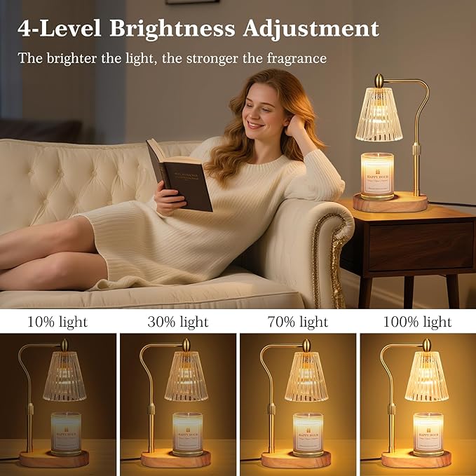 Imenlox Candle Warmer Lamp, with Timer and Dimmer, Adjustable Height, Mother' s Day Gifts for Mom, Birthday Gifts for Women, House Warming Gifts Room Decor, Wax Warmer for Jar Candles(Amber)