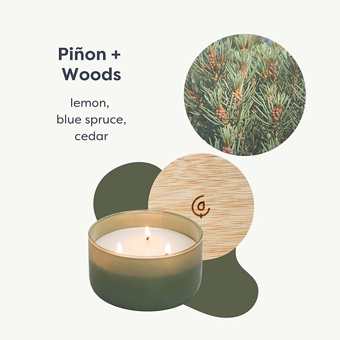 Calyan Wax Co. Piñon & Woods 3 Wick Scented Candle - 30 Hour Burn - Luxury 3 Wick Soy Candles - Non Toxic Soy Wax Candles - Long Lasting Large Glass Jar Candle for Home - 8oz