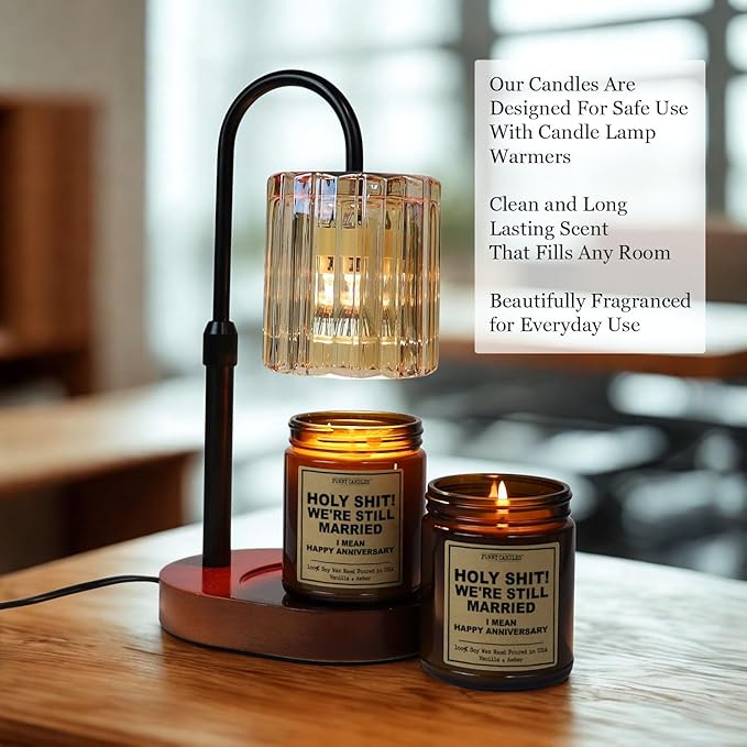 Funny Anniversary Candle Gift for Her, Him - We're Still Married -Funny Anniversary Present for Husband, Wife, Couple - Vanilla Sandalwood Scented Soy Candle in 9 oz. Amber Jar, Gift Box Included