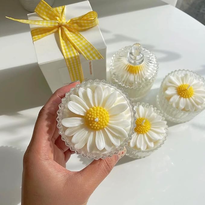 2Pcs Daisy Silicone Candle Flower Wax Mold Silicone for Candles Resin Making Molds Moldes De Silicona para Hacer Velas Artesanales De Silicona,for Making Mothers Day Gifts for Mom Daughter