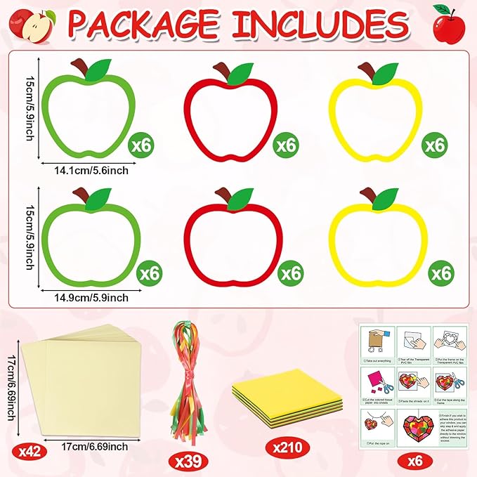 Qyeahkj 36 Set Thanksgiving Apple Suncatchers Crafts for DIY Autumn Window Tissue Paper Craft Kit Hanging Decor for Home Activity Art Project Birthday Party Favor Gift