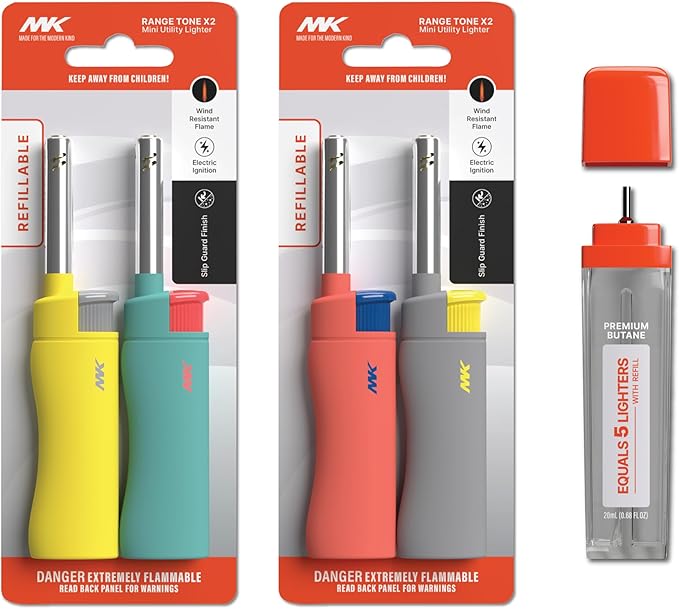 MK Lighter 4PCS Candle Lighters with Refillable, Windproof Flame, Ideal as Lighter for Candle, BBQ, Random Colors (Tone-4PC)