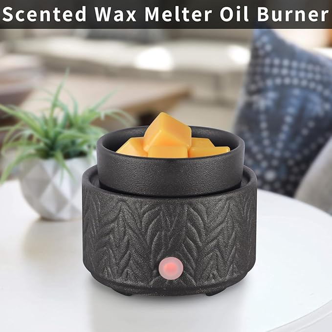 Ceramic Wax Melt Warmer, Fragrance Wax Warmer 4-in-1 Electric Candle Wax Melter and Wax Cubes for Home Office Bedroom Aromatherapy Essential Oil Burner is Birthday Gifts for Women Mom Girl(Black)