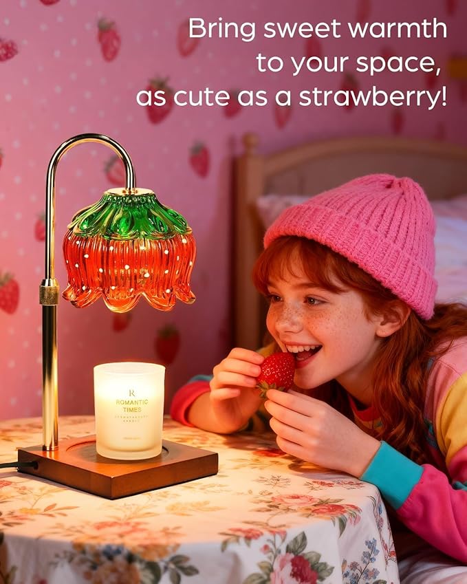 Strawberry Candle Warmer Lamp with Timer Dimmer, Adjustable Height Mothers Day Birthday Gifts for Women Mom House Warming Gifts New Home Bedroom Decor, Cute Candle Warmer Light for Jar Candles