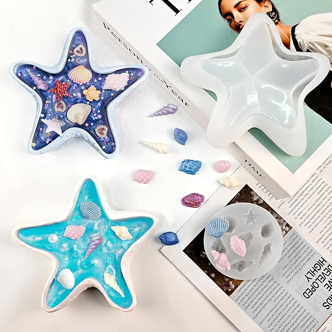 Marine Candle Molds, Starfish Candle Vessel Mold and Ocean Fondant Mold Sea Silicone Set for Handmade Scented Candles DIY Mom Gift Home Decor