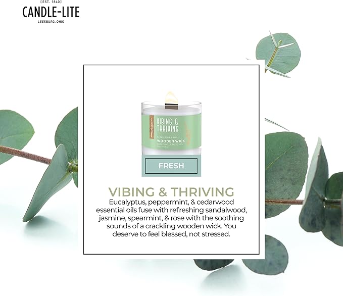 Candle-lite Essential Elements Scented Candles, Vibing & Thriving, 16 oz Jar, Proudly Poured in The USA, Aromatherapy, Single-Wick with 50 Hours of Burn Time, Perfect for Creating a Relaxing Ambiance