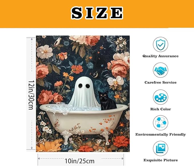 VIGEGU Ghost Black Cat Paint by Numbers Kit for Adults with Framed,Halloween Paint by Number DIY Adult Paint by Number Kits for Wall Decor 10x12in