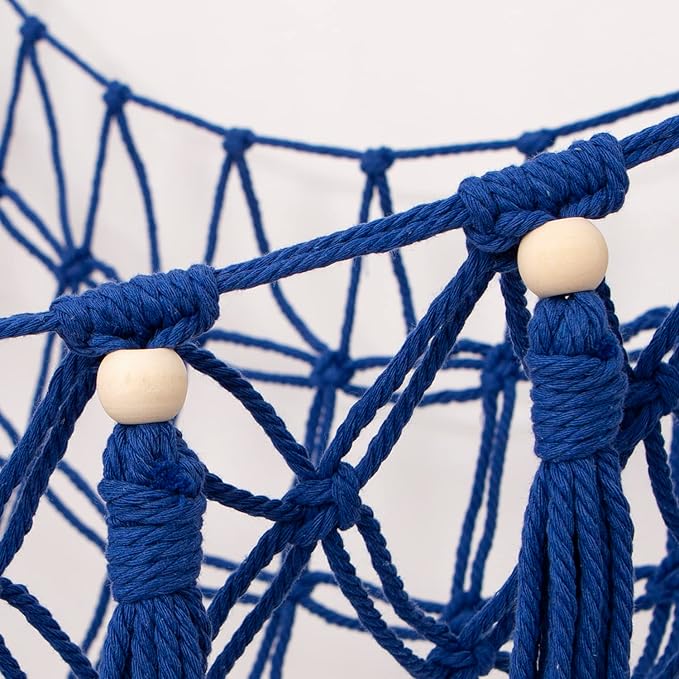 MAKEONEWO Stuffed Animal Toy Hammock Hanging-Handmade Large Blue Macrame Organizer Display Corner Plush Toys Net Holder for Boho Nursery Playroom Boy Bedroom Kids Room Storage Dark, 1 Pack