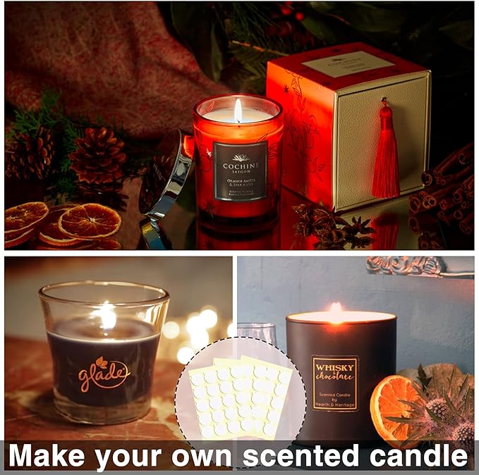 720PCS Candle Wicks for Candle Making, Candle Wick Stickers, Heat Resistance Double-Sided Stickers with The Little ‘‘Tail’’, Stickers for Candle Making
