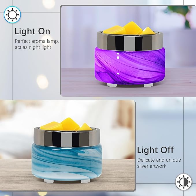 Scented Wax Melt Warmer Electric – Art-glass Candle Wax Warmer, 3-in-1 Wax Melter Burner, Fragrance Warmer for Scented Candles, Wax Melts, Tarts, Essential Oils to Freshen Home Office, Gift & Decor