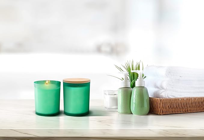Aroparc Bulk Candle Jars for Making Candles, 10 OZ Empty Tumbler with Bamboo Lids, 12 Pack Bulk Candle Containers - Dishwasher Safe, Green Frosted