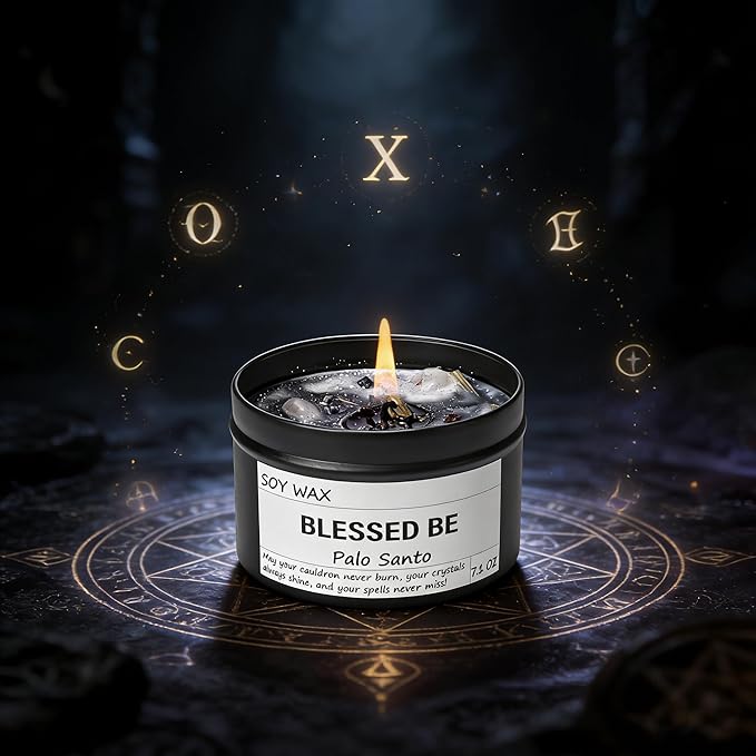 Chloefu LAN Obsidian Crystal Blessed Be Energy Candle, Good Aura Health Protection, Magical Palo Santo Jar Candle, Witchy Home Ambiance, Witch Spell Ritual Candle for Spiritual Cleansing