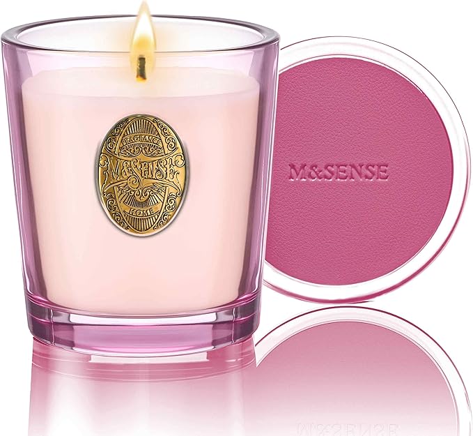 M&SENSE Natural Soy Candle | Jasmine & Pink | 9.2 oz, 50H Burn Time | Candle Gift for Her | Scented Candle for Valentine’s Day