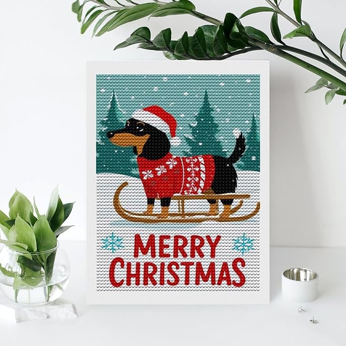 AIVKIEJK Diamond Painting Kits for Adults - Merry Christmas Dachshund Painting DIY 5D Full Drill Diamond Dots Paintings with Diamonds Gem Art and Crafts Home Decor 12"x16"