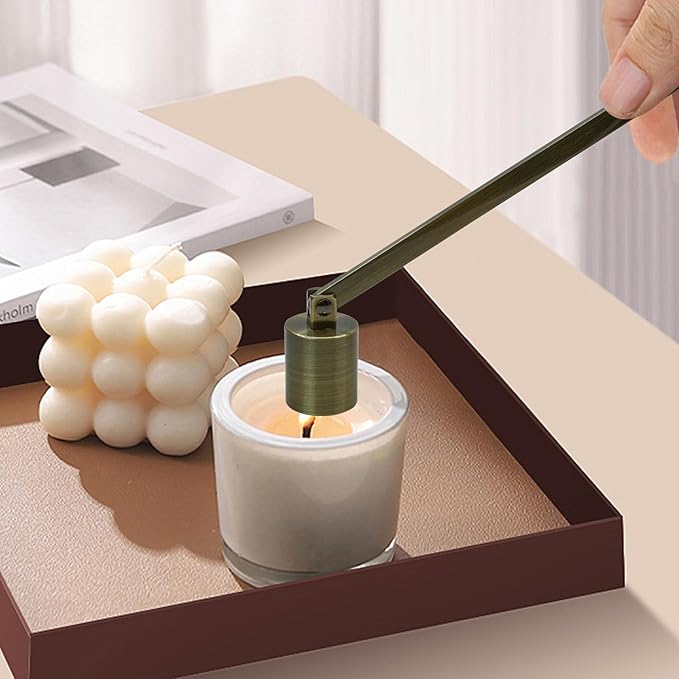 MrMrKura 4 in 1 Candle Accessory Set, Candle Snuffer, Candle Wick Cutter, Candle Dipper, Storage Tray Plate, Candle Care Kit with Velvet Pouch for Candle Lover (Bronze)