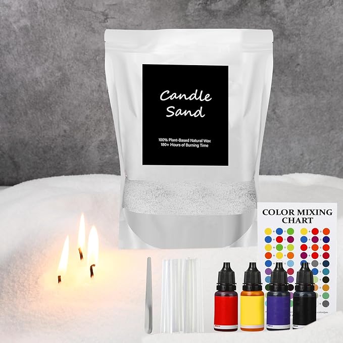Feifeiya 1 Pack 3.3 lb Pearled Candle Sand DIY Pearled Candle Making Kit Included 20 Wicks and 4 Dye Refillable Beaded Wax Sand All Natural Beaded Wax for Home Christmas Wedding Party