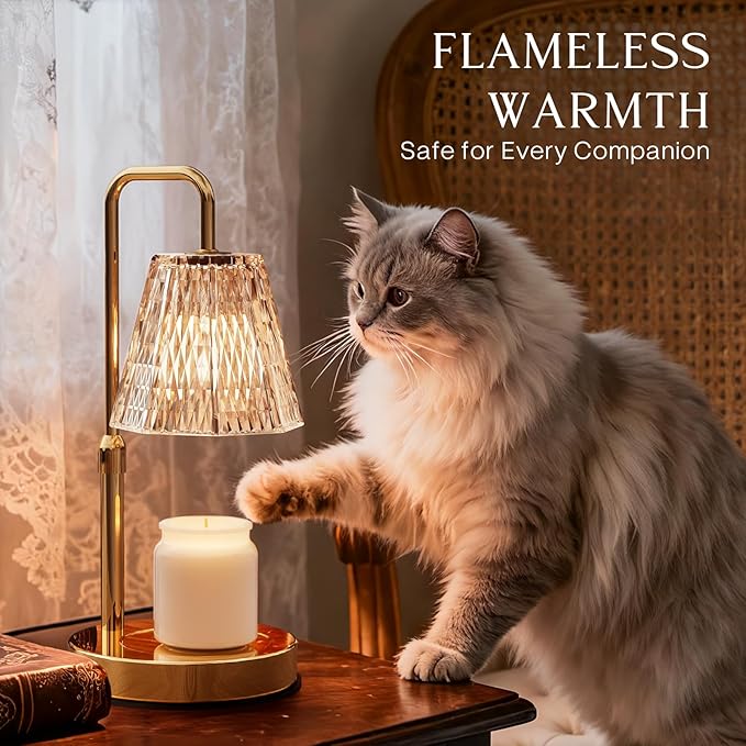 Candle Warmer Lamp with Timer – Dimmable Wax Warmer for Vintage Room Decor, Height Adjustable Candle Lamp for Mom, Birthday Gifts for Women,House Warming Gifts for New Home Decor with 2 Bulbs