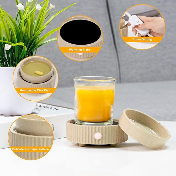 Wax Melt Warmer with 4 Timer & PTC Heating- Ceramic Fragrance 3-in-1 Oil Burner Electric Candle Wax Melter for Home Office Bedroom Fragrance, Home Décor and Gift Choice