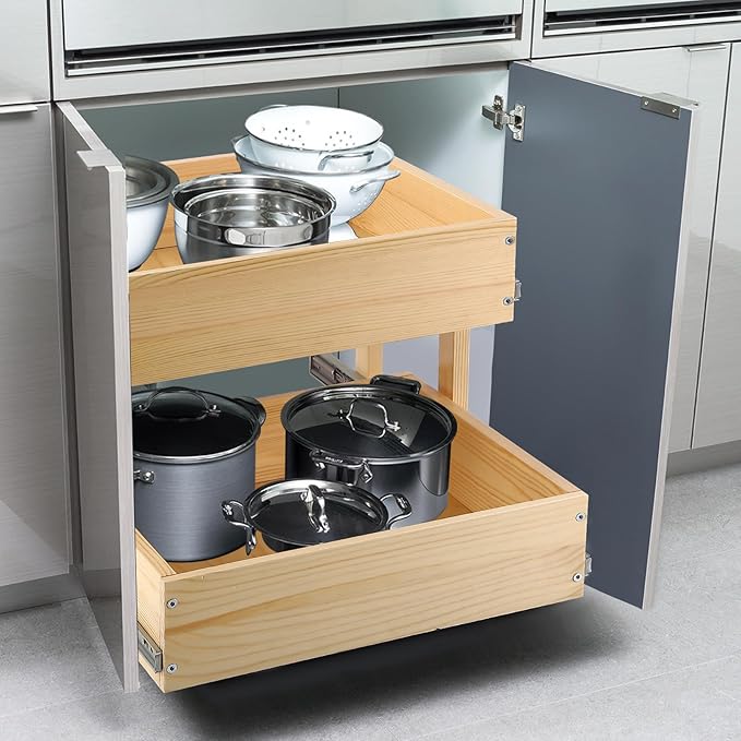 Mulush Pull Out Cabinet Organizer 20''W×21''D×16''H Soft Close Slide Out Wood Drawer Shelves for Kitchen, Finished, Bottom Assembly(Cabniet Require Opening >20.5'', Depth>21.5'', Height>16.5'')