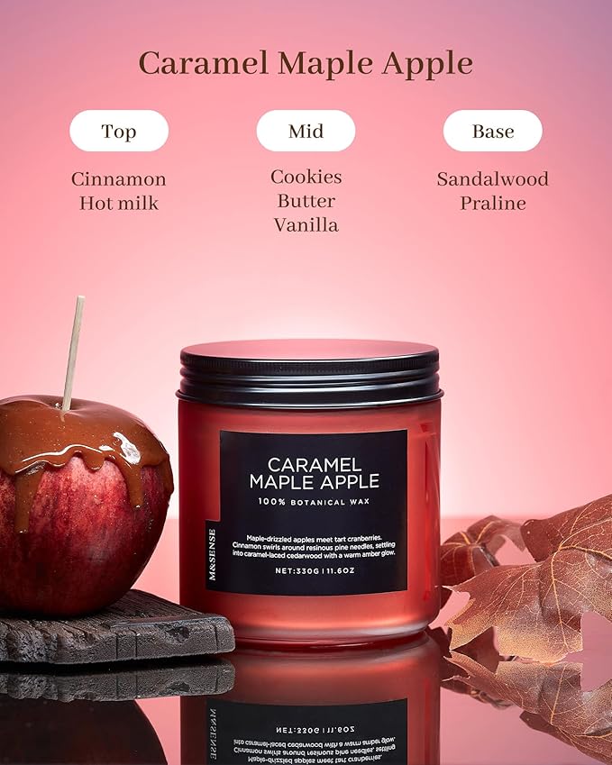 M&SENSE Caramel Apple Valentine Scented Candles for Home, Long Lasting 70 Hours Natural Soy Wax Clean Non Toxic Large 11.6oz 2 Wicks Candle Gifts for Easter Holiday Birthday Housewarming