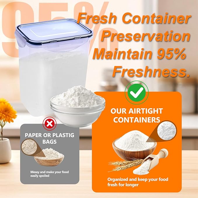 48 PCS Airtight Food Storage Containers with Locks (4 Sizes) - BPA-Free Plastic Kitchen & Pantry Organizers, Stackable Leakproof Containers for Flour, Sugar, Cereal,Snack,Pet,Meal Prep