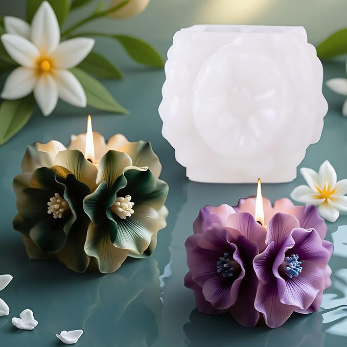 Rose Tulip Flower Succulent Leaves Cylinder Molds Silicone Wave Spiral Candle Mold - Silicone Resin Casting Molds for Candle & Resin & Soap Craft Supplies