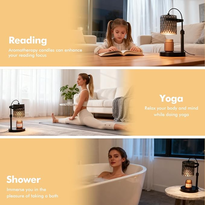 Candle Warmer Lamp with Adjustable Height & Timer - 4-Level Dimmable Wax Warmer for Jar Candles, Includes 2 Bulbs, Elegant Home Decor Gift
