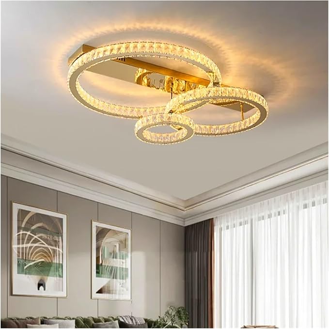 Modern Chandelier, LED Ceiling Hanging Lamps Modern Crystal Gold Round Living Dining Table Room Bedroom Kitchen Home Decor Pendant Chandelier Light(D40CM 60CM 80CM,Chrome)
