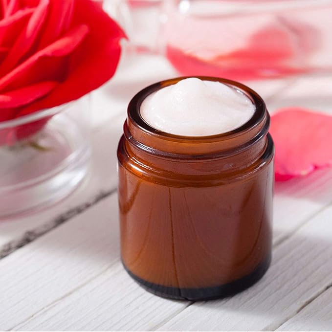 Encheng 25Pack of 4 oz Amber Round Glass Jars, with Inner Liners and black Lids,Empty Cosmetic Containers,Cream jars